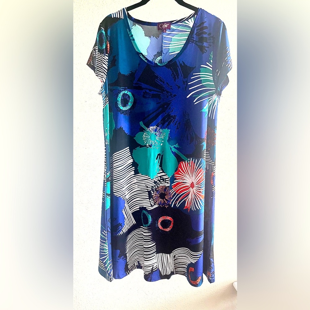 Coline Size Large Abstract Blue Scoop Neck Dress